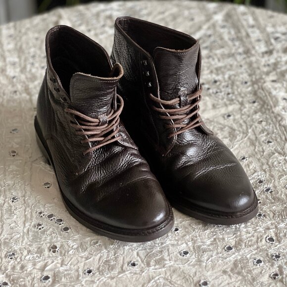 a.testoni Italy Tumbled Pebble Grain Leather Boots Brown Size 9 - Excellent main image 5